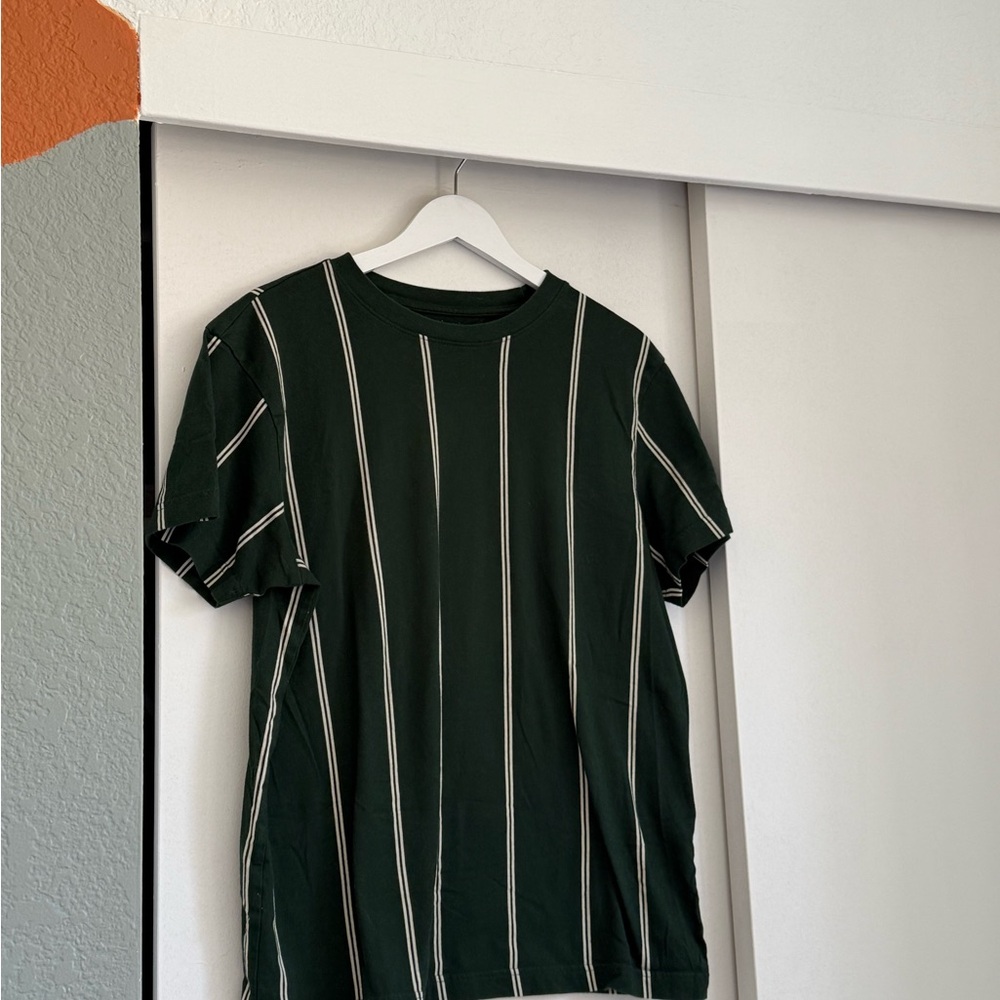 Dark Green Tee with White Stripes